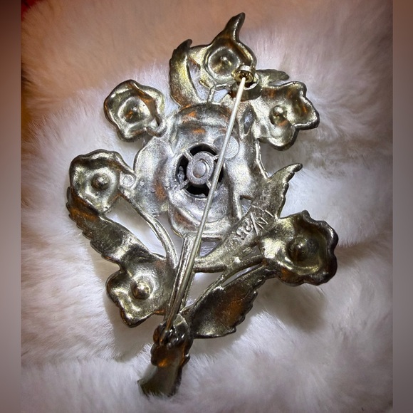 Little Nemo Flower Bunch Amber Rhinestone Bouquet LN/25 Vintage Silver Tone - Picture 4 of 12